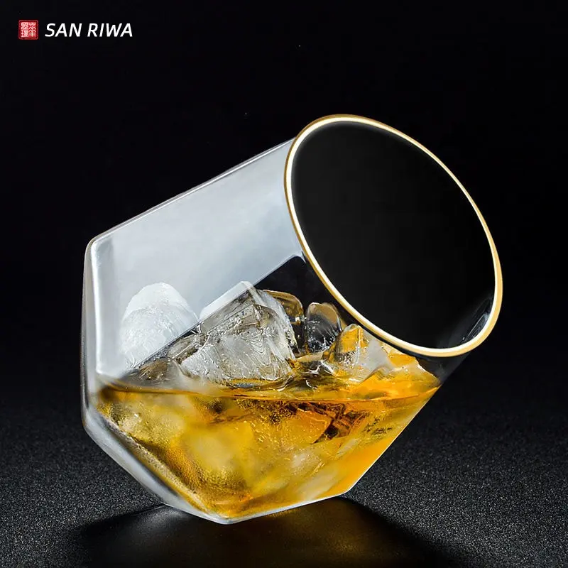 Hersteller kunden spezifische personal isierte Wein Whisky Glas Sechseck Trinkglas Tasse Diamant Weinglas