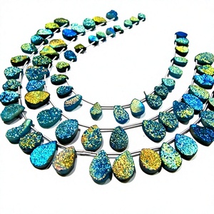 Natural Agate Titanium Coated Blue Druzy Pear Shape Briolette Bead Strand <b>10</b> <b>Inches</b> - Product Image 1