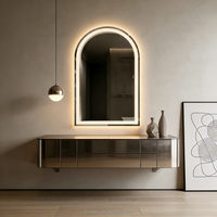 Kingstin cermin rias kamar mandi LED tanpa bingkai, cermin kamar mandi dapat diredupkan, antikabut, Bluetooth & Sensor gerakan