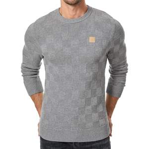 2025 suéter de cuello redondo de gran tamaño para hombre, Jersey de punto de manga larga a cuadros informal de otoño, Cachemira con decoración estampada - Product Image 1