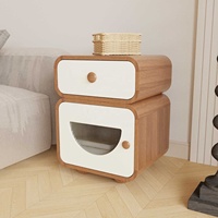 Table de chevet moderne avec rangement, 2 tiroirs, table de chevet en bois, design à bords arrondis pour chambre d'enfant