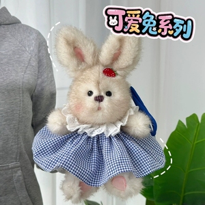 Peluche <span class=keywords><strong>Vintage</strong></span> a Forma di Coniglio con Salopette e Fiocco a Quadretti, Vari Stili per Decorazione - Product Image 4