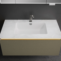 Meuble-lavabo mural flottant contemporain pour petite salle de bain avec miroir et espace de rangement – Solution de rangement gain de place pour salle de bain