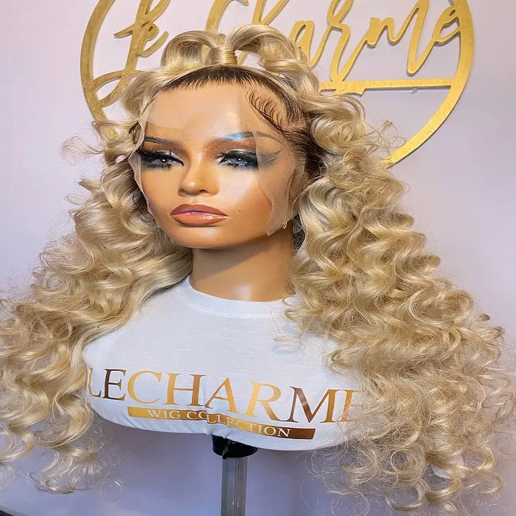 30 Inch Raw Virgin Deep Wave 613 Blonde Hd Lace Front Wig 13x4 Curly Transparent Lace Frontal Human Hair Wig 613 Full Lace Wig
