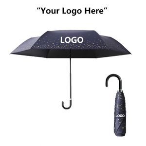 Parapluie de voyage miniature pliable en trois sections avec poignée en J, protection UV, coffret cadeau de luxe pour cadeaux d'affaires - Product Image 4