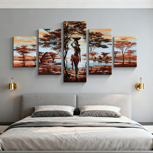 Moderno CONJUNTO <span class=keywords><strong>DE</strong></span> 5 piezas abstracto africano Mujer paisaje lienzo arte pintura personalizada sala <span class=keywords><strong>de</strong></span> estar decoración del hogar pintura <span class=keywords><strong>de</strong></span> pared - Product Image 5