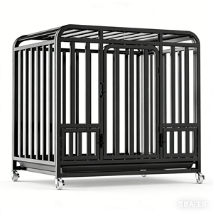 Cage pour chien moderne en acier inoxydable noir Strosen avec cadre entièrement tubulaire et plateau en plastique à six côtés Roues pour utilisation en intérieur - Product Image 6