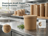 Bols à salade jetables en papier kraft rond avec couvercles, imprimés en noir, en film PE, compatibles micro-ondes, vente en gros Fude