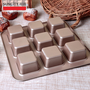 Suncity Square Brownie Baking Pan 9 Cavity Non Stick Carbon Steel Muffin Pan For Home Dessert Cake Mold - Product Image 1