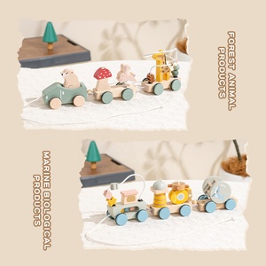 Carrello a spinta multifunzione giocattoli in legno per auto che trascinano gli <span class=keywords><strong>animali</strong></span> tirano il <span class=keywords><strong>treno</strong></span> con fune e giocattoli per cervello - Product Image 3