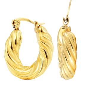 Yunnique Boucles d'oreilles créoles plaquées or 18 carats en acier titane, bijoux de fête géométriques ronds - Product Image 5