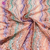 Tissu en maille brodé de paillettes ondulées colorées de luxe léger, tailles mixtes 5+3mm, tulle haute densité, ferme, doux et fluide pour robe de soirée et de scène