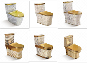 WC en céramique à double chasse à siphon, couleur dorée moderne, à poser au sol, avec siphon en P allongé, vente en gros - Product Image 6