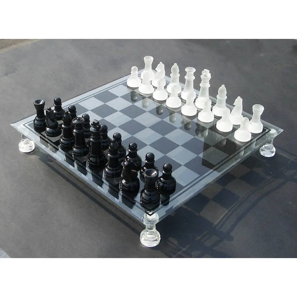 Jeu d'échecs en verre, de couleur noire et claire, 3 pièces