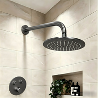 Bras de douche moderne gris anthracite poli de 6 pouces avec bride, sortie d'eau unique, fixation murale, en acier inoxydable 304 pour salle de bain, douche, cuisine