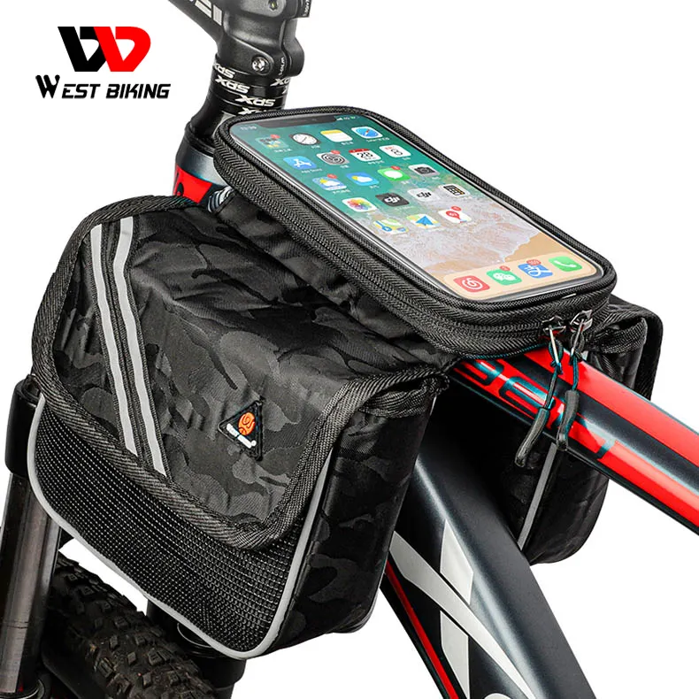WEST BIKING Bike Bag bicicletta ultraleggera telaio anteriore Touchscreen borsa impermeabile per telefono MTB bici da strada telaio della bicicletta borse