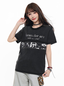 Dropshipping American Vintage Washed 100% Cotton 200 Grams Loose Fit Knitted Printed T-<b>Shirt</b> Unisex Streetwear Retro <b>Y2K</b> Short S - Product Image 2