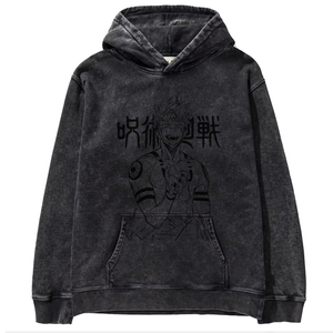 Felpa con Cappuccio Unisex Nera in Cotone con Stampa Digitale Personalizzata, Effetto Vintage Lavato, Pullover con Cartoni Animati, <span class=keywords><strong>Abbigliamento</strong></span> <span class=keywords><strong>Anime</strong></span> - Product Image 4