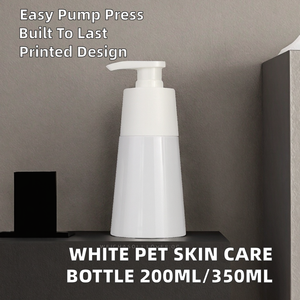 Botellas Cosméticas Cónicas de PET Blanco de 200 ml con Bomba Dosificadora para Champú, Limpiador Facial y Loción, con Serigrafía - Product Image 2