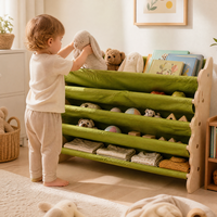 Étagère de rangement suspendue pour enfants, cadre en bois massif avec paniers en tissu, organisateur suspendu à 4 niveaux, bibliothèque pour chambre d'enfant, salle de jeux