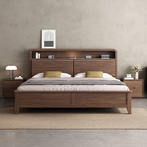 Black Walnut Solid Wood <b>Bed</b> 1.8M Platform Storage <b>Bed</b> Modern Minimalist Double <b>Bed</b> For Master Bedroom - Product Image 1