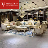 Französisches Sofa 1135 Kombination Europäisches Echtleder-Sofa Palast-Luxus-Villa Wohnzimmer Massivholz Champagner-Farbenes Sofa