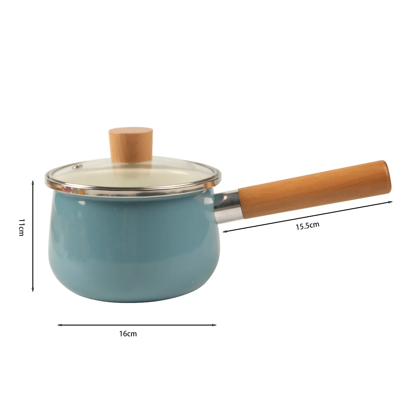 High quality 16cm milk pot enamelware cooking Blue enamel milk boiling pot with glass cover