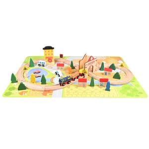 54 Stuks Houten Treinrails Set Met Trein, Auto 'S, Bomen En Mooie Stad Set, hoge Kwaliteit Hout Speelgoed Voor Kinderen