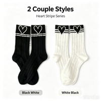 Chaussettes en coton à rayures cœur pour couple, chaussettes mi-mollet texturées jacquard unisexe, chaussettes décontractées quotidiennes, motif personnalisé OEM