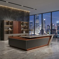 Bureau de direction de luxe avec hub d'alimentation, LED 3 couleurs, placage en bois de palissandre glacé, MDF E1, table de direction