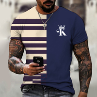 T-shirt à sublimation avec logo personnalisé T-shirt Harajuku à motif pique T-shirt oversize pour homme T-shirt K rayé à impression 3D