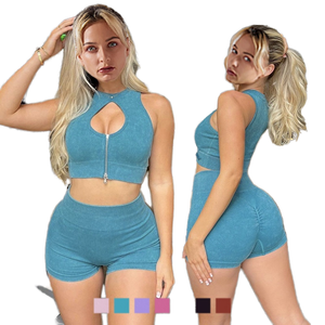 Nouvel ensemble soutien-gorge et short sexy mat sans couture, écologique et solide, avec crop top sans manches et pantalon taille haute push-up pour le yoga et les activités sportives - Product Image 1