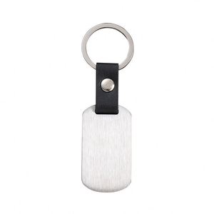 Metal <b>Key</b> Chain Blank Custom Logo Text PU Leather Laser Engrave UV Printing DIY Rectangular Stainless Steel Charm Blank <b>Key</b> <b>Ring</b> - Product Image 1