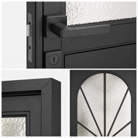 Puerta Interior Moderna de Lujo con Arco, Marco de Metal Negro Mate, Puerta de Vidrio de Privacidad Resistente al Agua para Dormitorio, Baño, Cocina