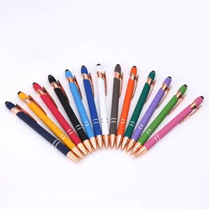 New mềm màn hình cảm ứng Stylus Pen với logo ballpen Suối nước tùy chỉnh Trung Quốc bán buôn sang trọng Rose Gold kim loại văn phòng bút bi