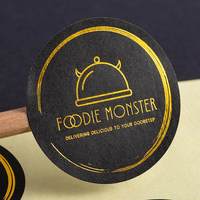 Étiquettes autocollantes personnalisées rondes noires avec logo en feuille d'or, étanches, adhésives, pour l'emballage alimentaire et les entreprises