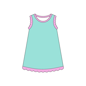 Vestido de Verano para Niña, Modelo GSD4050, Color Rosa Sólido con Estampado de Conchas Azules, Sin Mangas, Transpirable, Largo hasta la Rodilla, Venta al Por Mayor - Product Image 5