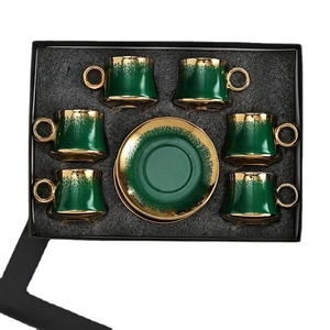 Juego de Café de Cerámica de 12 Piezas Estilo Árabe con Taza, Platillo y Bandeja, con Acabado Electrochapado, para Té, Orientado al Medio Oriente - Product Image 6