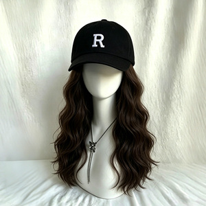 Perruque synthétique pour femme, 20 pouces, brune naturelle, lisse, avec casquette de baseball, densité 150%, ligne de cheveux naturelle, broderie lettre <span class=keywords><strong>R</strong></span>, pour usage quotidien - Product Image 1