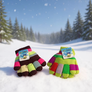 Children's Winter Gloves Colorful Striped Knit Mittens For Kids 12Pcs - Product Image 3