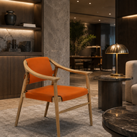 Fauteuil d'appoint chic de style français en cuir pleine fleur et bois de frêne pour hall d'hôtel et zone sociale