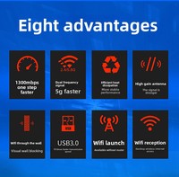 1300M USB 3.0 cartes réseau sans fil portables Wi-Fi double bande 1300Mbps adaptateur WiFi Dongle pour routeur Wi-Fi 5G WiFi