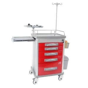 High Quality ABS Plastic Hospital Cart Multifunction Medical Emergency Trolley with Infusion Pole