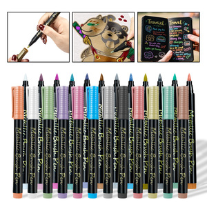 Mềm bàn chải <span class=keywords><strong>tip</strong></span> kim loại đánh dấu 10 12 màu sắc kim loại đánh dấu sơn bút cho Mô hình màu không phai sơn đánh dấu bút - Product Image 1