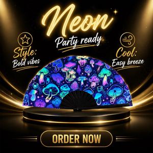 Meilleures ventes : Grands éventails à main en bambou pour festivals, avec impression UV et motif champignon réactif, artisanat en bambou pour fêtes - Product Image 2
