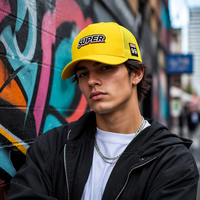 Casquette de camionneur ajustable à 6 panneaux en sergé de coton noir, style streetwear de luxe, avec broderie de logo personnalisé