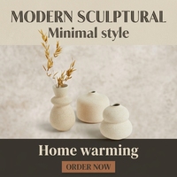 Ensemble de vases en céramique de forme ronde, finition crème mate, récipient sculptural minimaliste pour la décoration intérieure Japandi