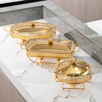 Juego de Recipientes para Buffet de Lujo en Oro y Plata, Calentador de Alimentos con Forma de Huevo, Recipiente de Vidrio para Hotel