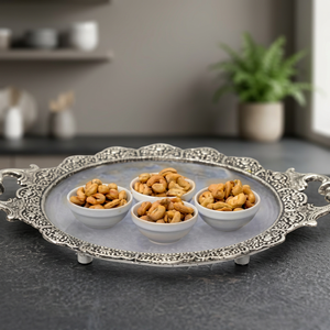 Silver <b>Serving</b> <b>Tray</b> Polished Metal Handle Residential Use - Product Image 5