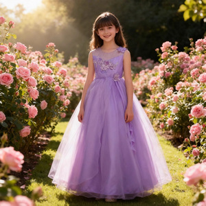 Robe de princesse longue en tulle pour filles, tenue de spectacle pour spectacle de scène pour enfants, 708 vert - Product Image 4